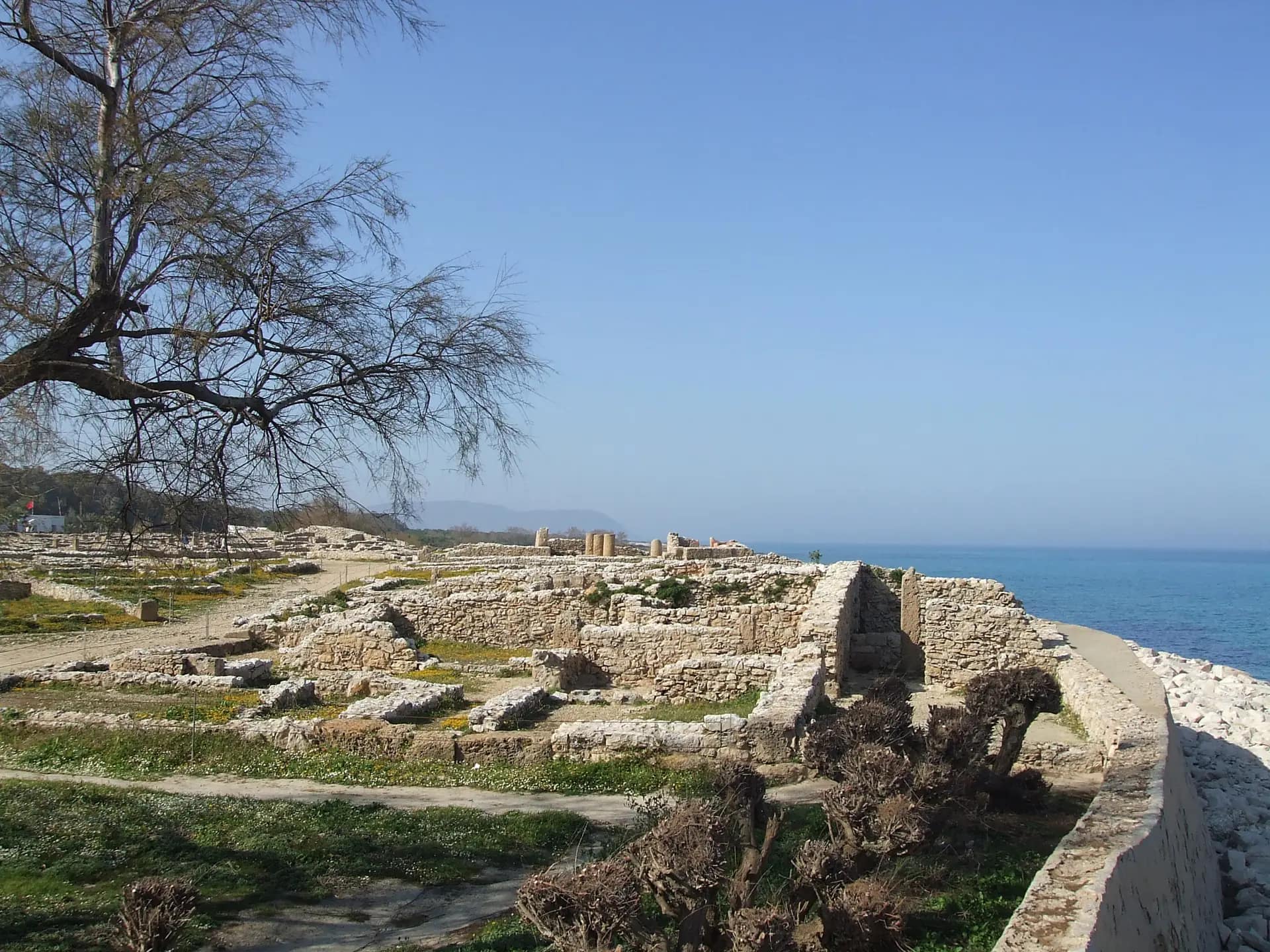 Excavated Punic houses of Kerkouane on the clifftop beside the sea